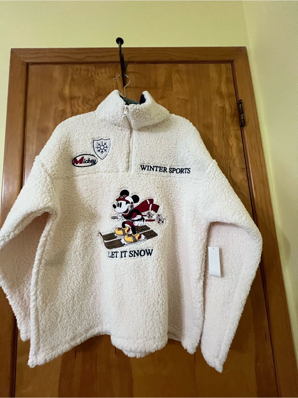 Disney White Sherpa Pullover with Mickey Ski Embroidery